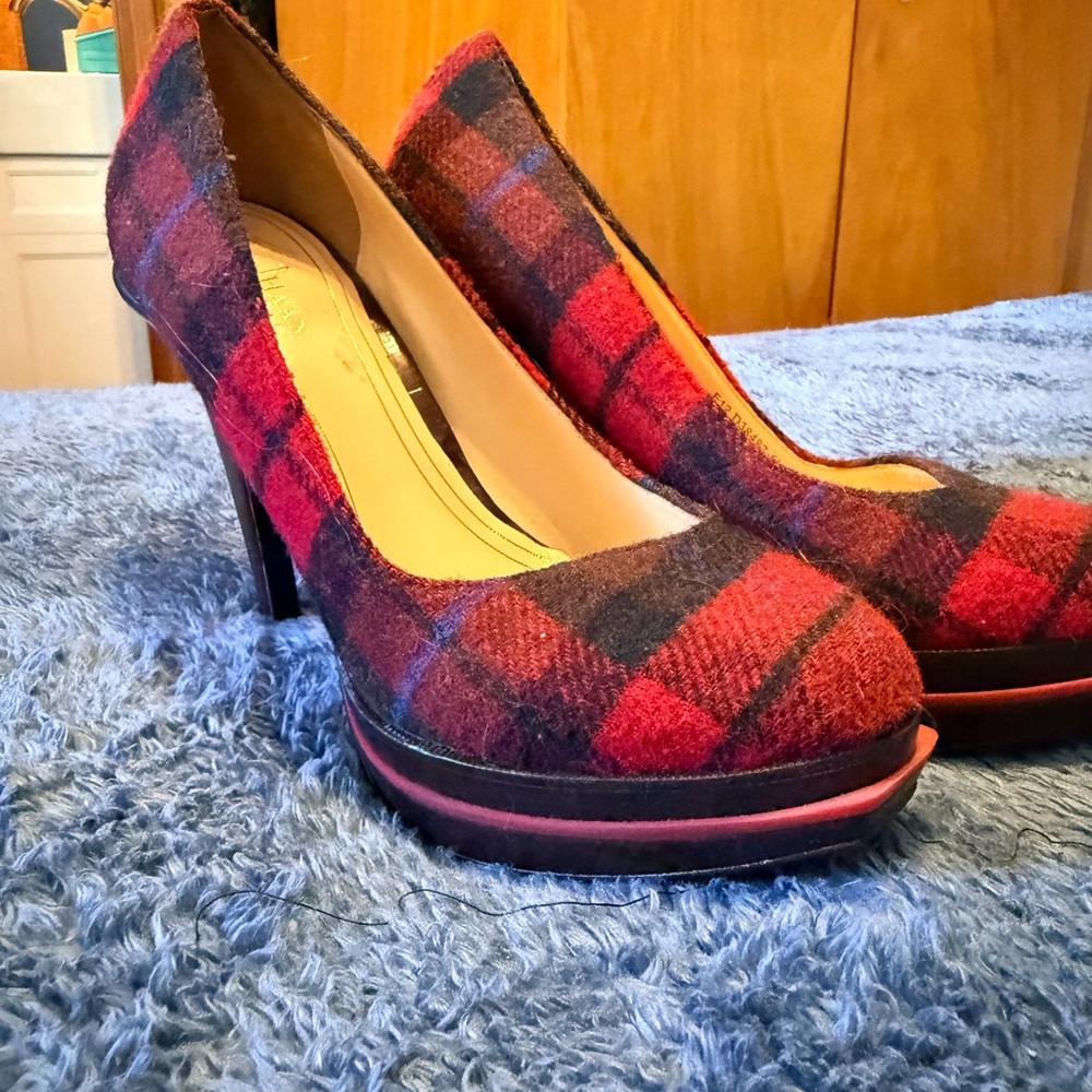 Cole Haan Plaid Heels in Red and Black